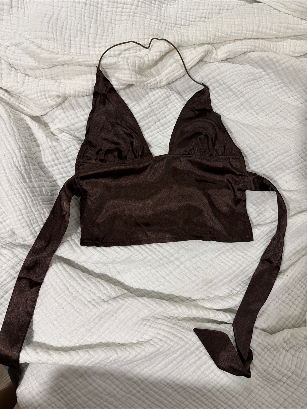 Satin Brown Halter Crop Top